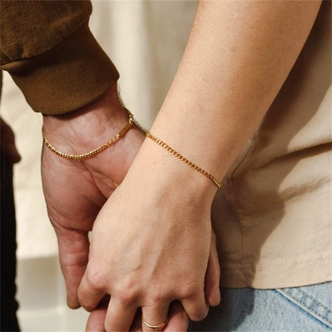 Unisex Stainless Steel Gold Plated Cuban Link ID Bracelet For Engraving Minimalist Fashion Jewelry Accessories Gift