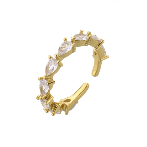 Verstellbarer Ring Birnenschliff Zirkonia 18K Vergoldet Kupfer Offen Bunt Wassertropfen Schmuck Für Damen
