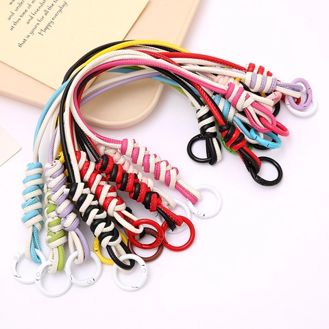 Braided PU Leather Rope Handheld Chain Phone Case Keychain Anti-lost Bag Decorative Accessory Multicolored Wrist Strap For Women