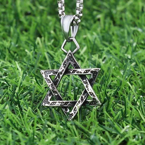 Collier Pendentif Hexagramme Étoile De David Acier Inoxydable Rétro Viking Hip Hop Bijoux Religieux Pour Hommes Double Face