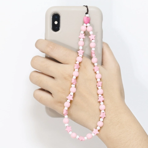 Perlen Handyband Pink Acryl Harz Herz Stern Perlen Süßes Handgelenkband Anhänger Für Handyhülle Dekor