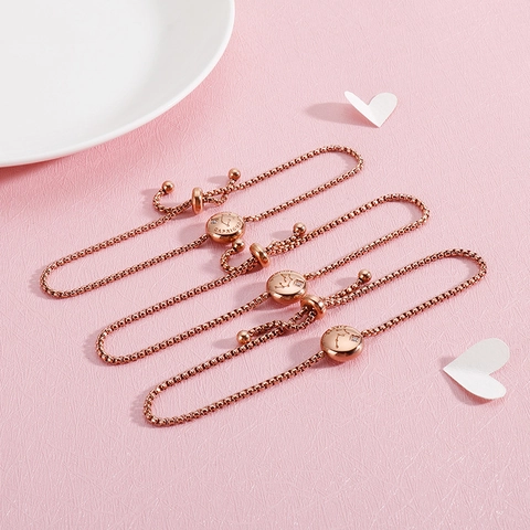 Zodiac Constellation Bracelet Stainless Steel Zircon Rose Gold Adjustable Slider Link Chain For Women
