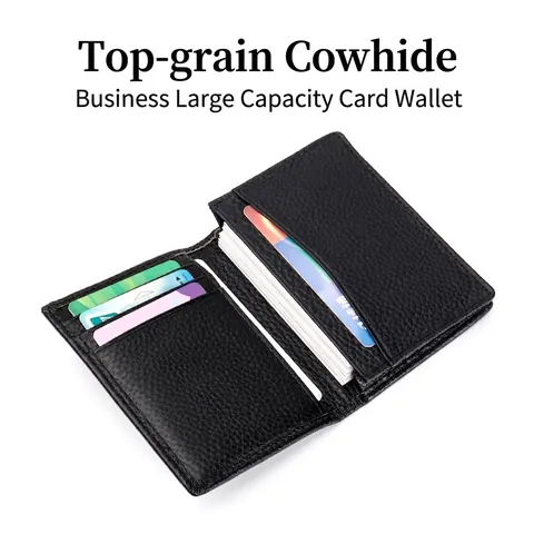Portacarte In Vera Pelle Bovina Portafoglio Business Custodia Carte Credito Trama Litchi Compatto Portatile