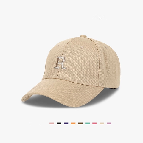 Casquette De Baseball Coton Polyester Broderie Lettre R Bord Large Incurvé Respirant Chapeau Pare-soleil Décontracté