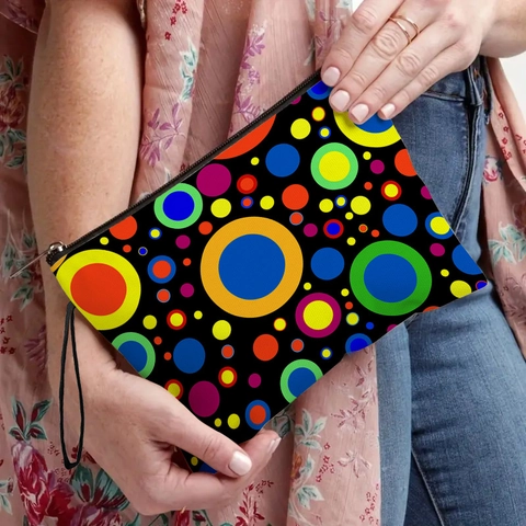 Borsa Per Trucco A Pois In Lino Fine Con Cerniera E Cinturino Da Polso Pochette Da Viaggio Leggera Per Donna