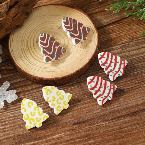 Christmas Tree Stud Earrings Acrylic Holiday Pattern Trendy Jewelry With Stainless Steel Earring Post For Women