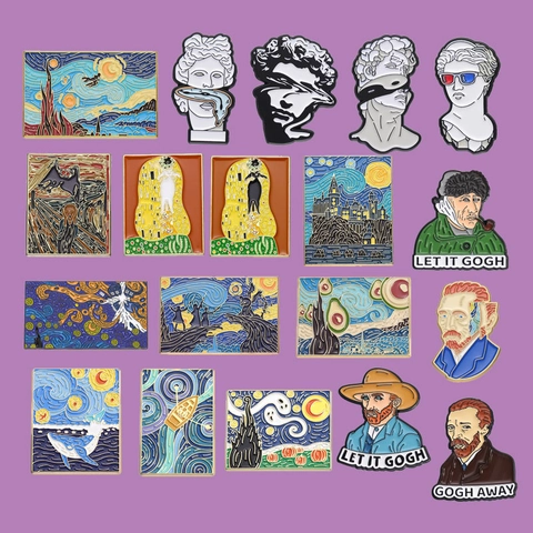 Berühmte Kunst Gemälde Emaille Anstecknadel Van Gogh Sternennacht Der Schrei Der Kuss Legierung Brosche Für Kleidung