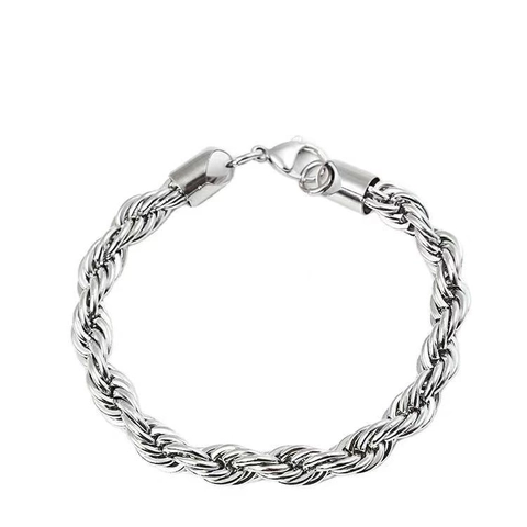 Pulsera De Cadena De Cuerda Trenzada Acero Inoxidable Estilo Punk Hip Hop Joyería Para Hombres Y Mujeres Color Plata
