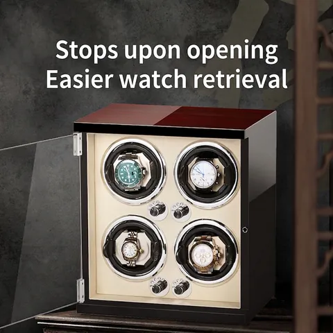 Automatic Watch Winder Box Luxury Wood Carbon Fiber Quiet Motor LED Light Mechanical Watch Storage Display