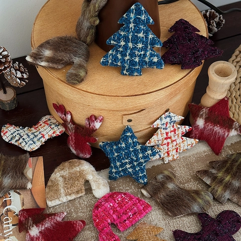 Tweed Fabric Christmas Hanging Ornaments Star Tree Stocking Festive DIY Craft Decorations Holiday Party Accessories