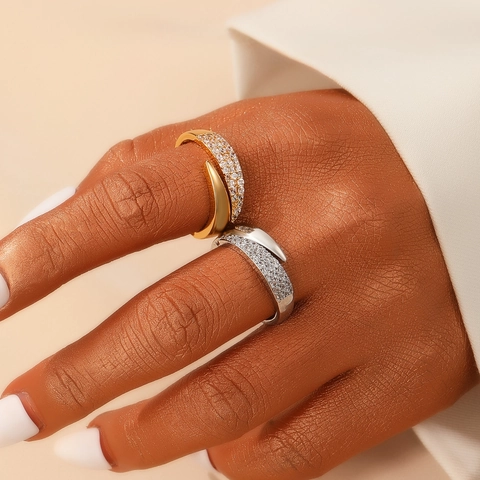 Kupfer Strass Offener Ring Für Damen Mode Minimalistisch Geometrisch Personalisierter Zeigefinger Ring Schmuck Zubehör Gold Silber