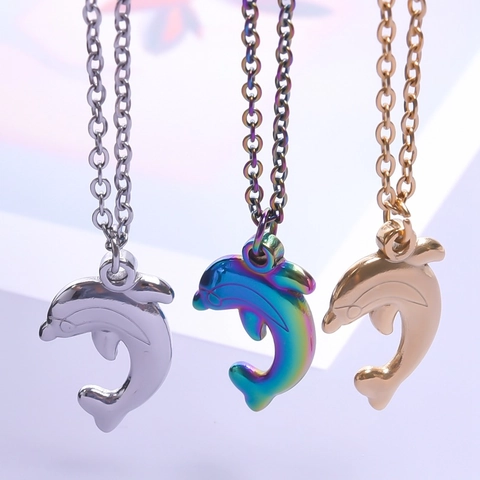 Collana Con Ciondolo a Forma di Delfino in Acciaio al Titanio per Uomo Donna Gioielli Iridescenti Oro Argento Regenbogen
