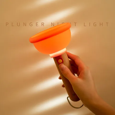 Creative Plunger Shaped Night Light Silicone Wood Texture LED Bedside Lamp Stepless Dimming Rechargeable USB Atmosphere Hanging Magnetic Decor Gift