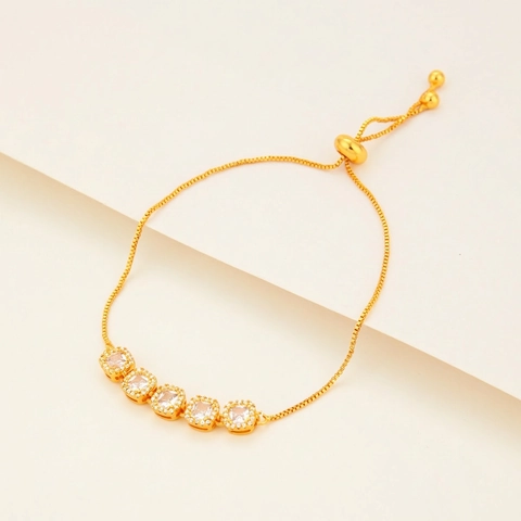 Pulsera Ajustable De Cobre Bañado En Oro Con Piedras De Circonita Cúbica Cuadradas Halo Joyería Minimalista Elegante Para Mujer