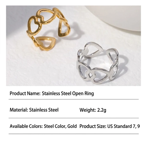 Anello Aperto A Cuore In Acciaio Inossidabile Cuore Traforato Minimalista Regolabile Gioielli Di Moda Donna Regalo