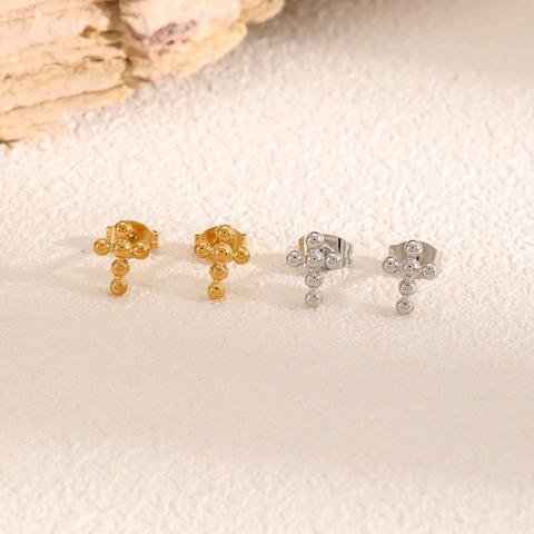 Geometric Cross Stud Earrings Stainless Steel Small Bead Design Minimalist Personalized Jewelry Gift For Women