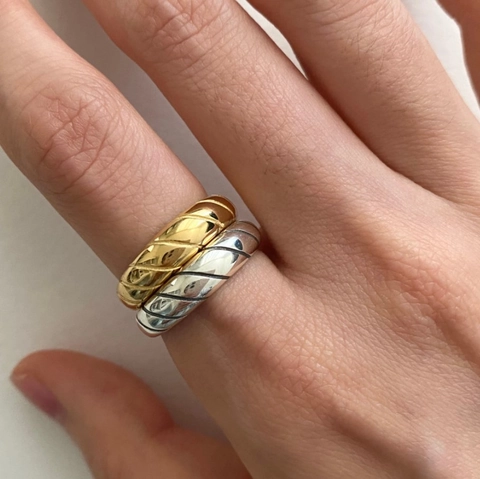 925 Sterling Silber Ring Minimalistischer Diagonal Twill Gesteppt Verstellbar Offen Vintage Französischer Stil Für Damen