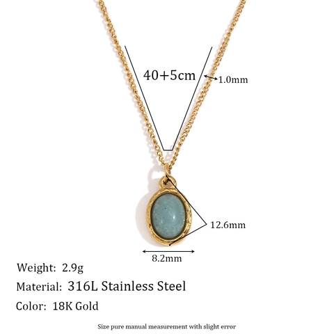 Collana Con Ciondolo In Pietra Naturale Ovale Vintage Acciaio Inossidabile Placcato Oro 18K Gioielli Da Donna