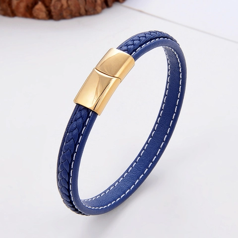 Heren Vintage Gevlochten Leren Armband Met Roestvrijstalen Magnetische Sluiting Handgemaakte Mode Polsband