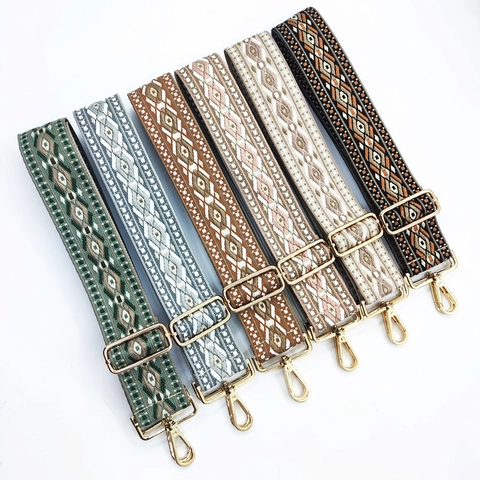 Wide Adjustable Shoulder Bag Strap Replacement Ethnic Pattern Woven Polyester Cotton Jacquard For Handbags Purse Camera Bags