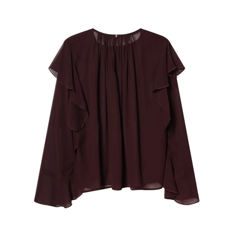 Blusa De Gasa Para Mujer Manga Larga Con Volantes Color Sólido Retro Elegante Camisa Tops Moda Casual Ropa De Oficina