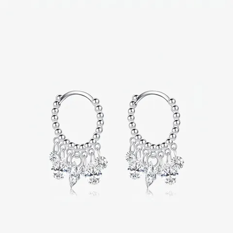 Pendientes De Aro De Plata De Ley 925 Para Mujer Brillante Circonita Cúbica Borla Gota De Agua Joyería Elegante