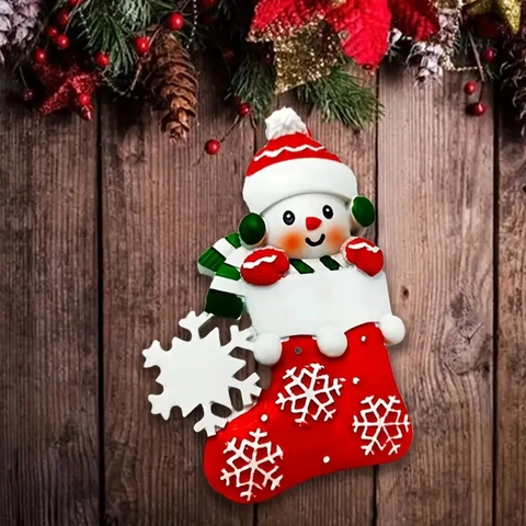 Christmas Snowman Stocking Hanging Ornament Resin Snowflake Painted Festive Tree Decoration Holiday Gift Theme