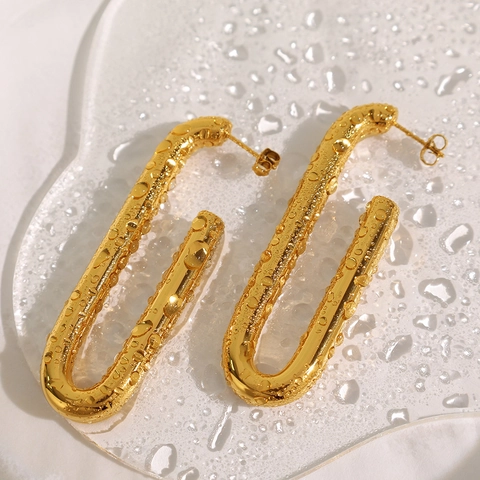Vintage 18K Gold Plated Stainless Steel U-Shaped Hoop Earrings For Women Exaggerated Geometric Minimalist High-End Jewelry