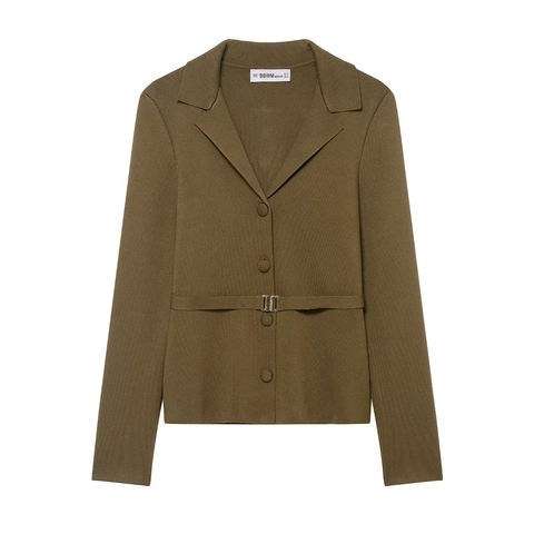 Conjunto De Falda De Punto Para Mujer Blazer De Manga Larga Con Cinturón Y Falda De Tubo Midi Color Sólido Casual