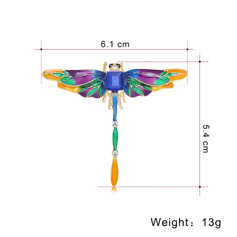 Vintage Dragonfly Brooch Alloy Multi Color Enamel Insect Pin With Blue Square Gemstone And Rhinestones For Women