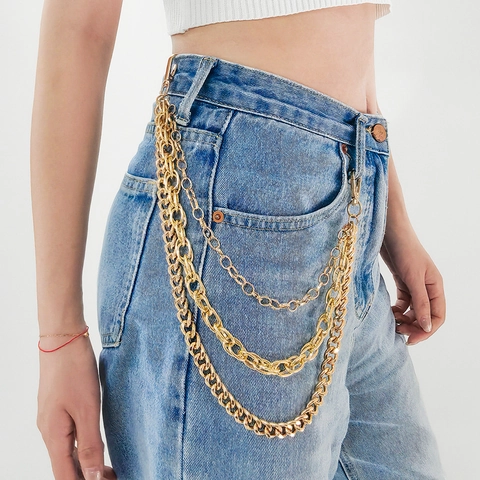 Punk Mehrlagige Metall Taillenkette Für Damen Herren Gold Silber Dreilagige Hose Kette Streetwear Jeans Kette Zubehör
