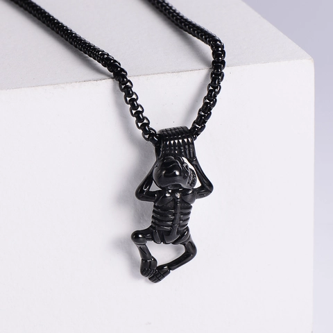 Collana Con Ciondolo Scheletro A Corpo Intero Acciaio Inossidabile 304 Punk Gothic Vintage Gioielli Uomo Acciaio Oro Nero