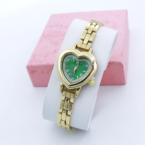 Women Quartz Watch Heart Shaped Dial Rhinestone Alloy Chain Strap Analog Fashion Elegant Wristwatch For Ladies