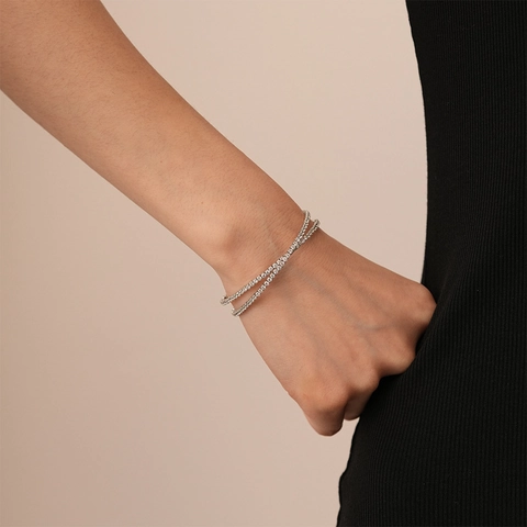 Minimalistische Dubbellaagse Cross Open Bangle Armband Koper Zirkoon Geometrische Mode Sieraden Voor Vrouwen