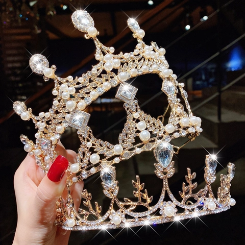 Serre-Tête Couronne De Princesse Pour Filles Alliage Strass Künstliche Perle Synthétique Elégant Accessoire Fête Anniversaire Spectacle