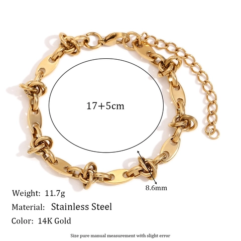 Pulsera De Eslabones De Granos De Café Acero Inoxidable Chapado En Oro De 14K Diseño De Nicho Empalme De Nudos Mujeres