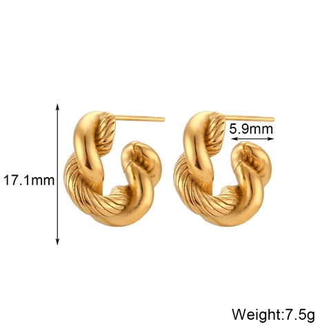Vintage Stainless Steel Twisted Hoop Earrings For Women Minimalist Brushed Twill C Shaped Ear Buckle Fashion Jewelry Accessories Gift