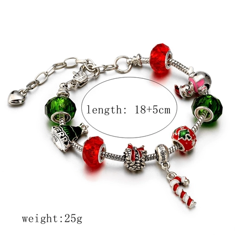 Christmas Charm Bracelet With Alloy Copper Snake Chain Colorful Glass Beads Santa Snowman Tree Pendants For Girls