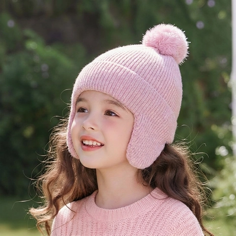 Kinder Strickmütze Mit Ohrenklappen Und Pompon Glänzend Silber Lurex Warm Winter Winddicht Verdickt Thermisch