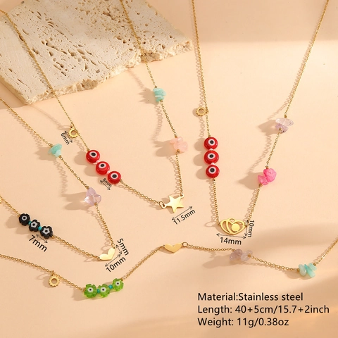 Bohemian Edelstahl Halskette Mit Bunten Natursteinen Evil Eye Perlen Herz Stern Anhänger Schmuck Für Damen
