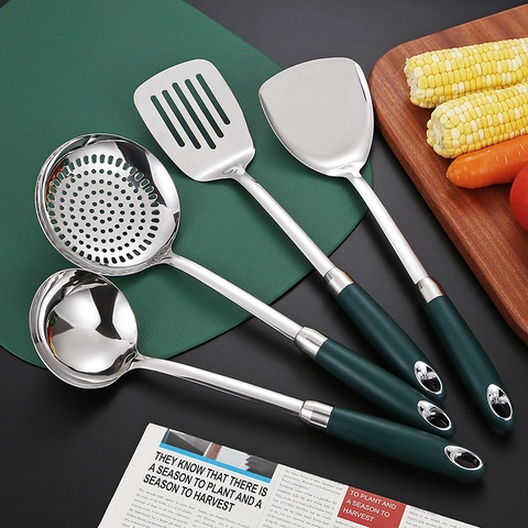 Utensile Da Cucina In Acciaio Inossidabile 304 Spatola Da Cucina Mestolo Da Zuppa Con Manico Resistente Al Calore Verde Scuro