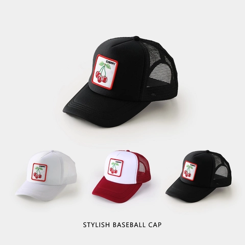 Damen Trucker Hut Kirsche Stickerei Patch Mesh Rücken Atmungsaktiv Pferdeschwanz Baseball Kappe Verstellbar Outdoor Sommer
