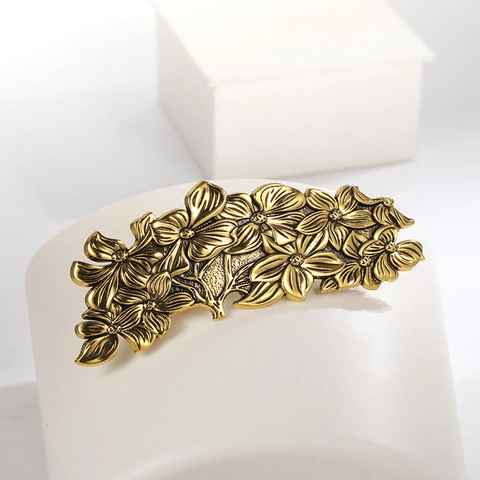 Vintage Bloemen Haarclip Metalen Veer Barrette Noordse Stijl Florale Haarspeld Voor Vrouwen Elegant Hoofddeksel Accessoire
