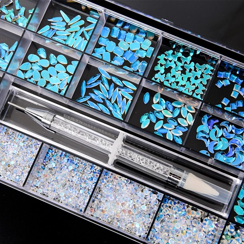 Diamantes De Imitación Para Uñas De Cristal Profesional Formas Mixtas Gemas De Espalda Plana Con Lápiz De Puntos Decoraciones
