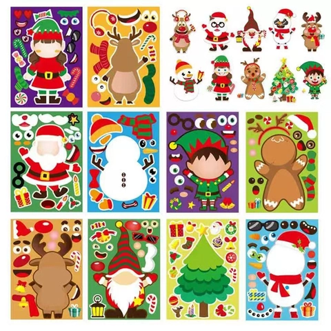 Adesivi Di Natale Fai Da Te Per Bambini Crea Un Volto Puzzle Giocattoli Babbo Natale Pupazzo Di Neve Renna Elfo Regali