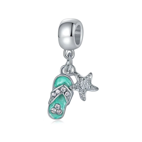 Summer Ocean Style Flip Flop Slipper And Starfish Alloy Enamel Rhinestone Charm DIY Jewelry Pendant For Bracelet Women