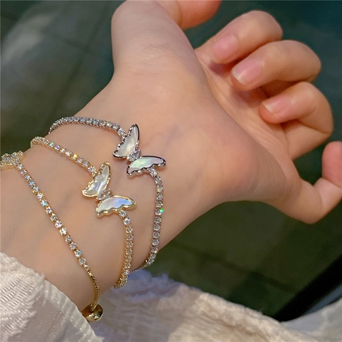 Elegante Vlinder Armband Koper Schelp Kunstparelmoer Zirkonia Verstelbaar Nikkelvrij Pavé Ketting Sieraden Voor Dames