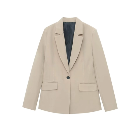 Damen Professionelle Schmale Passform Blazerjacke Reverskragen Ein Knopf Langarm Pendler Büro Anzug Oberbekleidung