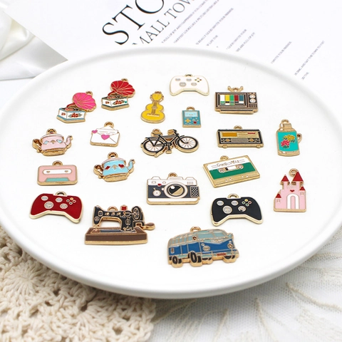 Retro Enamel Alloy Charms Pendants DIY Jewelry Making Accessories Colorful Nostalgic Shapes Bicycle Camera TV Radio