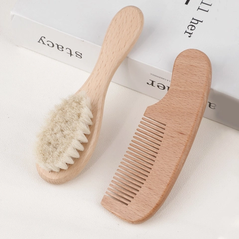 Natural Wood Hair Brush And Comb Soft Wool Bristles For Scalp Massage Gentle Grooming Personal Care Tool